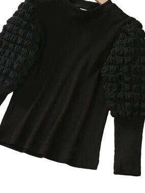 SHEIN Black Textured Sleeve Top Sz 7